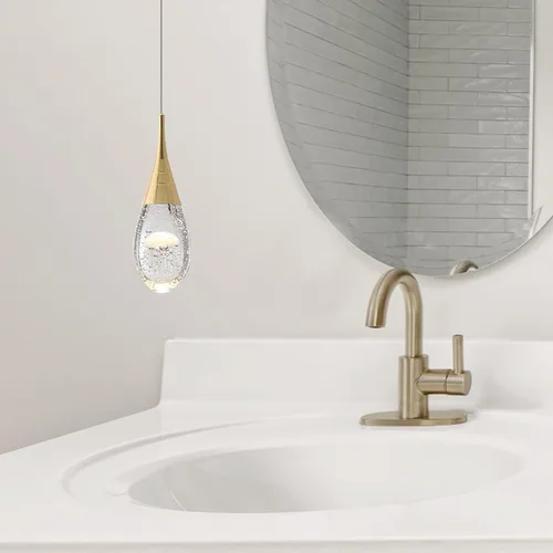 Miniatura 4 de JoollySun Mini lámpara colgante de cristal: 1 luz de lágrima regulable de 3 colores (3000 K-6000 K) colgante LED para isla de cocina baño - cromo