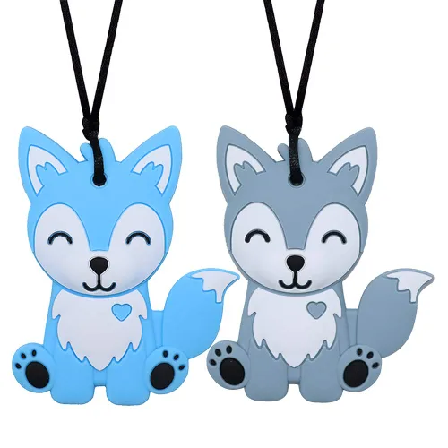 Collares sensoriales masticables para niños, niños y niñas, paquete de 2 juguetes masticables de silicona de zorro para autismo, TDAH, SPD, juguete