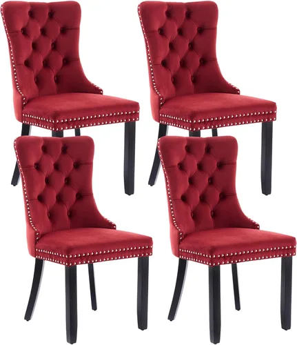 Miniatura 33 de Shenyon Juego de 2 Sillas de Comedor de Terciopelo Gris, Sillas de Comedor Tapizadas con Ribete de Anilla Trasera y Patas de Madera Maciza, Sillas
