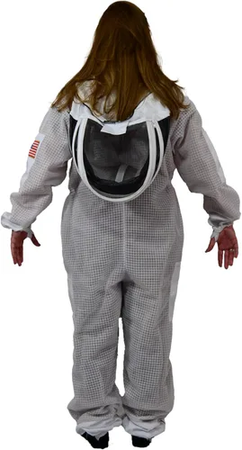 Miniatura 3 de Traje de abeja de 3 capas con velo de esgrima un par de guantes a prueba de picaduras traje de apicultura ventilado Blanco