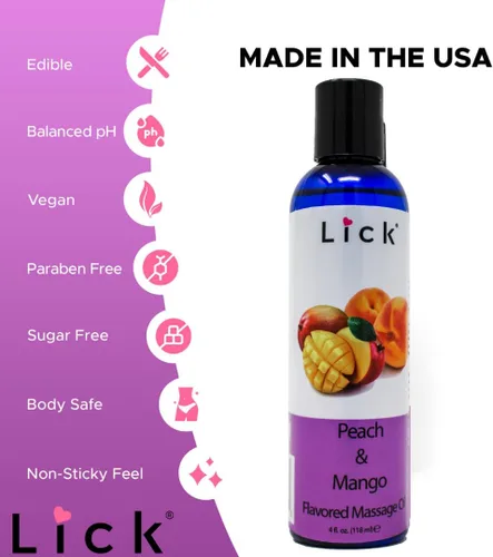 Miniatura 9 de Lick Aceite de masaje con sabor a mango de durazno – Aceite de masaje comestible de mezcla tropical jugosa con vitamina E, ligero deslizamiento