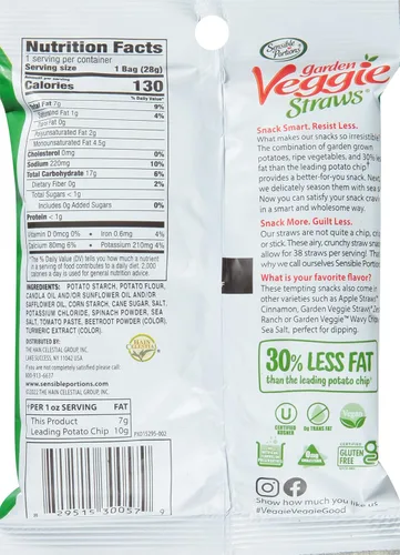 Miniatura 3 de Sensible Portions Veggie Straws – Paquete de sabores variados de sal marina, ranch, cheddar, manzana con canela, 1 oz (28 g) (paquete de 24 unidades)
