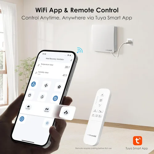 Miniatura 4 de Ventilador de ventilación HEPA a través de la pared con WiFi y control remoto, ventilación de pared ultra silenciosa del motor EC, entrada de aire