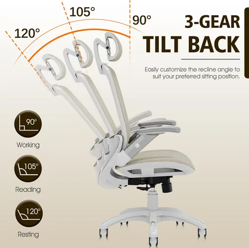Miniatura 8 de GABRYLLY Silla de oficina ergonómica, Silla de escritorio de casa de respaldo alto con reposacabezas, brazos abatibles, bloqueo de inclinación