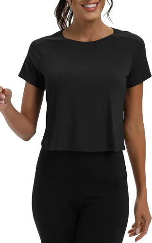 Miniatura 2 de Mippo Camisetas de entrenamiento para mujer, recortadas, con espalda dividida, atléticas, para gimnasio, ejercicio, ajuste holgado