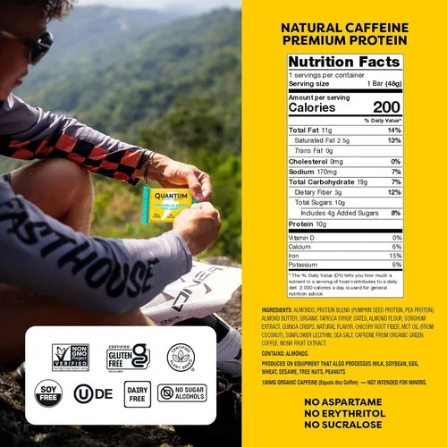 Miniatura 2 de Quantum Energy Square: Barra de energía con cafeína y 10g de proteína. Delicioso snack saludable para llevar.