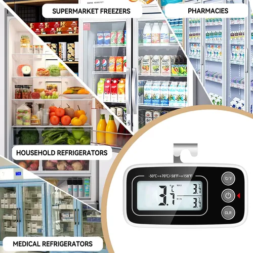 Miniatura 3 de Termómetro digital para refrigerador, 2 unidades, termómetro para nevera, congelador con pantalla LCD grande, incluye soporte, placa trasera