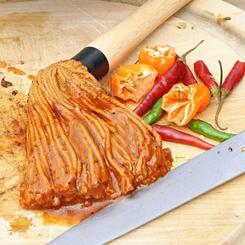 Miniatura 6 de Hedume Paquete de 2 trapeadores para barbacoa con 6 cabezales de repuesto adicionales, trapeador de madera para parrilla, mango largo de madera