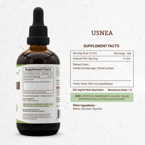 Miniatura 4 de Secrets of the Tribe Usnea Tintura Extracto de alcohol, Usnea (Usnea spp.) Liquen seco 4 oz