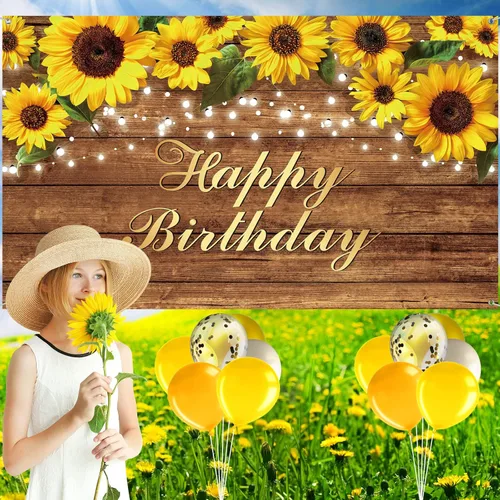 Miniatura 7 de Tiamon Juego de 53 guirnaldas de arco de globos dorados y amarillos, 1 pancarta de fondo de feliz cumpleaños, 2 manteles de plástico de girasol