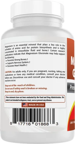 Miniatura 6 de Best Naturals Gluconato de magnesio (35 mg de magnesio elemental de 600 mg de gluconato de magnesio) 180 comprimidos