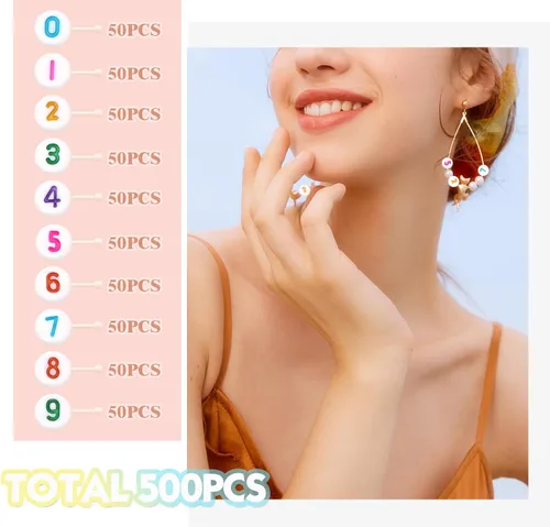 Miniatura 3 de TOAOB - 500 cuentas acrílicas de números para hacer joyas, de 0.16 x 0.27 pulgadas, redondas, coloridas, de 0 a 9 letras para pulseras y collares