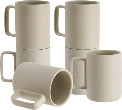Miniatura 9 de E-liu Juego de 6 tazas de café de porcelana, tazas grandes de 16 onzas para café, té, cacao y bebidas calientes, color negro