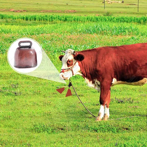Miniatura 7 de Paquete de 6 campanas de cobre de pastoreo de vaca, caballo, oveja, campanas pequeñas de latón con cuerda de cáñamo, ganado, cabra, cabras