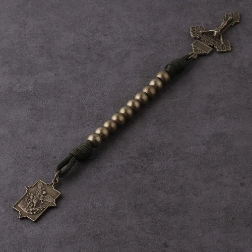 Miniatura 15 de Rosario de bolsillo estilo abierto una década de acero inoxidable rosario católico con crucifijo medalla de San Benito con bolsa de regalo
