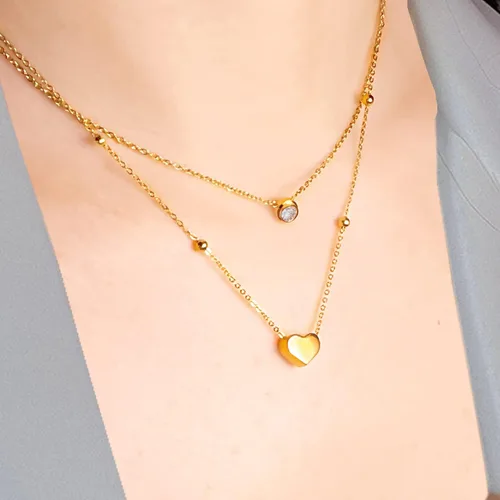 Miniatura 5 de Paquete de 2 collares con dije de corazón de circonita cúbica de titanio para mujeres, adolescentes y niñas, de acero inoxidable, cadena de capa