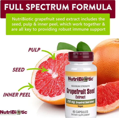 Miniatura 3 de NutriBiotic Cápsulas de extracto de semilla de pomelo 250 mg, 60 unidades - Máxima fuerza con bioflavonoides