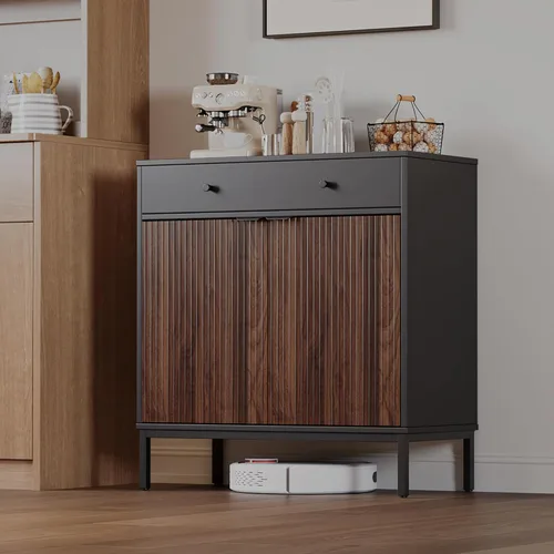 Miniatura 11 de Mericonia Aparador Buffet de Granja con Almacenamiento, Barra de Café Acanalada con Puertas y Estantes Ajustables, Gabinete de Consola de Madera A