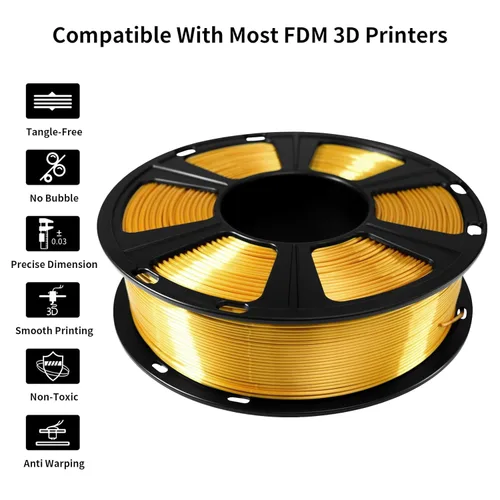Miniatura 4 de GEEETECH Filamento PLA de color dorado sedoso de 0.069 libras, filamento de seda brillante para impresora 3D, carrete de 2.2 libras, precisión