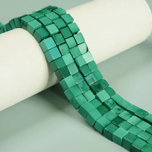 Miniatura 2 de JM Design Granos lisos turquesa verde oscuro del cubo tamaño 0.236 in 15.5" hebra para la fabricación de joyas