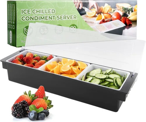 WICHEMI Organizador de Frutas, Verduras y Condimentos con Tapa, Bandeja Dispensadora de Plástico, Estación de Guarnición para Bartending y Servir