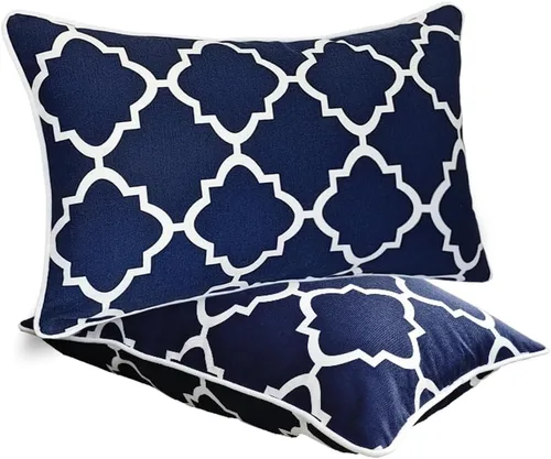 Miniatura 9 de JMGBird Juego de 2 almohadas lumbares para exteriores con relleno de algodón PP para muebles de patio, almohadas decorativas de 12 x 20 pulgadas