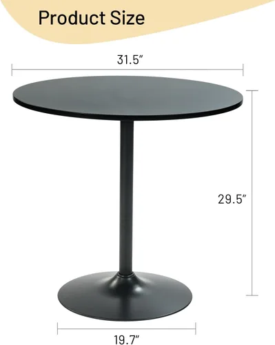 Miniatura 3 de FurnitureR Mesa de comedor redonda de mediados de siglo de 31.5 pulgadas para 2-4 personas con base de pedestal para el hogar, oficina, sala de Negro