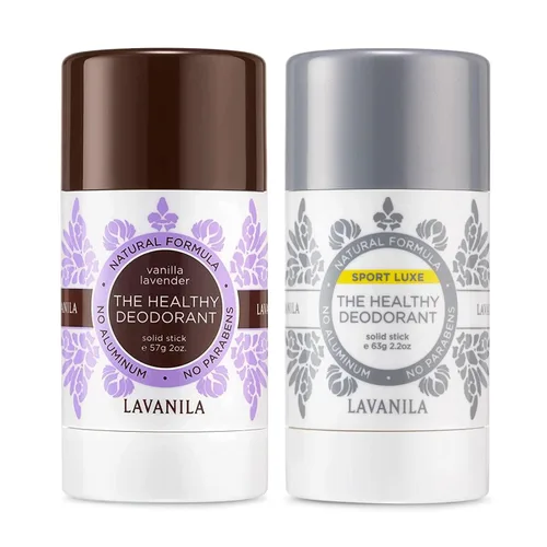 Lavanila Desodorante sin aluminio, Sport Luxe + Vanilla Lavender, 2 onzas cada uno, el desodorante saludable para hombres y mujeres, barra sólida,