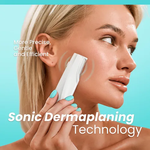 Miniatura 2 de Herramienta de dermaplaning Sonic para la cara, afeitadora Dermaplane recargable con 6 dermablades de recambio, pelo facial y removedor de pelusa