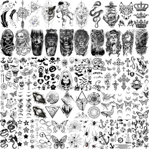 Miniatura 4 de EGMBGM 59 hojas de tatuajes temporales 3D en negro de Halloween para hombres, mujeres, niños, tatuajes temporales de manga de larga duración, falsos