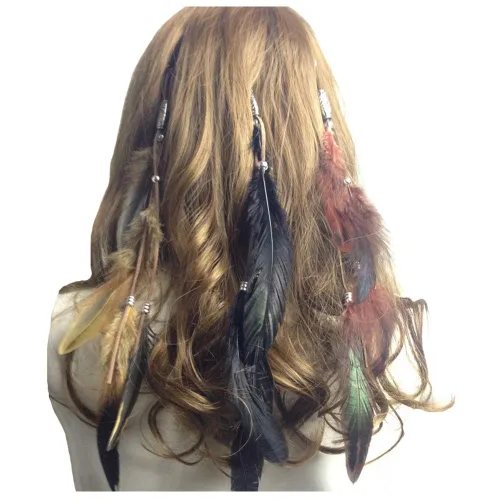 CBLUO 3 pinzas para el pelo de plumas de Halloween, hippie, indio, bohemio, pasadores con borla, bohemios, para mujer, horquillas para el cabello,