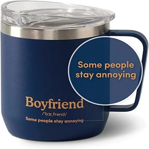 VAHDAM Taza Boyfriend de 10.1 fl oz | Taza de viaje aislada al vacío de acero inoxidable azul real | Regalo del día de San Valentín para él | Taza