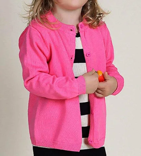 Miniatura 5 de GSVIBK Cárdigan de algodón de manga larga con botones para niñas y bebés, suéter de cuello redondo, suéter de uniforme