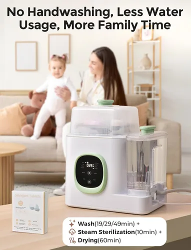 Miniatura 6 de Xaproo Lavadora de biberones, esteriliza y secadora, máquina de limpieza todo en uno para biberones, piezas de bomba y artículos esenciales