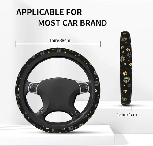 Miniatura 6 de Funda para volante con estampado de huellas de pata de cachorro gris dorado, accesorios de coche lindos para mujeres y niñas, femenino, universal