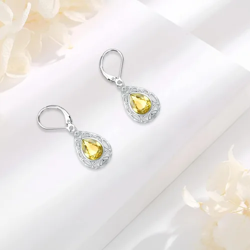 Miniatura 109 de Aretes colgantes de plata de ley con diseño de árbol de la vida, flor, abeja, animales, gato, colibrí, piedra lunar, turquesa, aretes con cierre