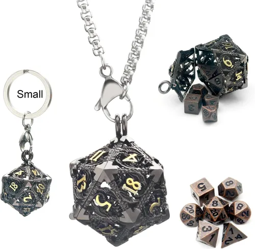 Miniatura 13 de Haxtec Mini Juego de Dados de Metal DND con Estuche de Cuello Hueco Juego de Dados de Metal Pequeños Antiguos Juego de Llaveros D&D Portátil Juego