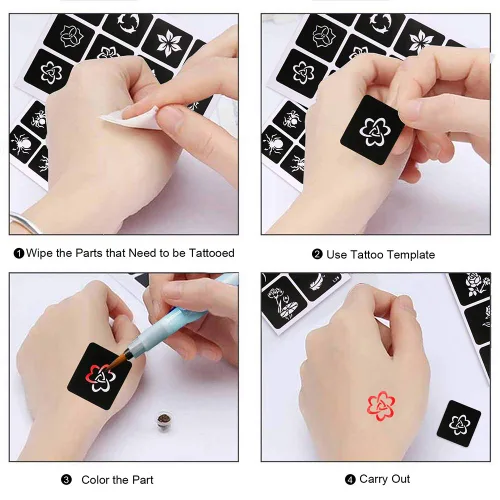 Miniatura 8 de Koogel Kit de plantillas de tatuaje de henna de 524 piezas con bolígrafo, plantillas de arte corporal reutilizables para festivales, fiestas