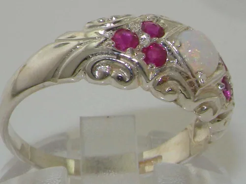 Miniatura 3 de Anillo de plata de ley 925 auténtico ópalo y rubí para mujer