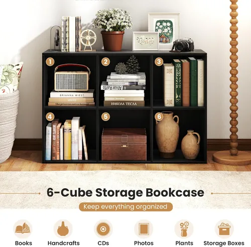 Miniatura 4 de Giantex Estantería de 6 cubos, estantería de 3 niveles, estante vertical horizontal con kits antivuelcos, organizador de almacenamiento moderno