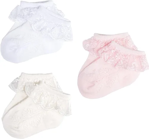 Epeius - Calcetines con detalle de vuelo de encaje y ojales para recién nacidos, bebés y niñas pequeñas (paquete de 2346)