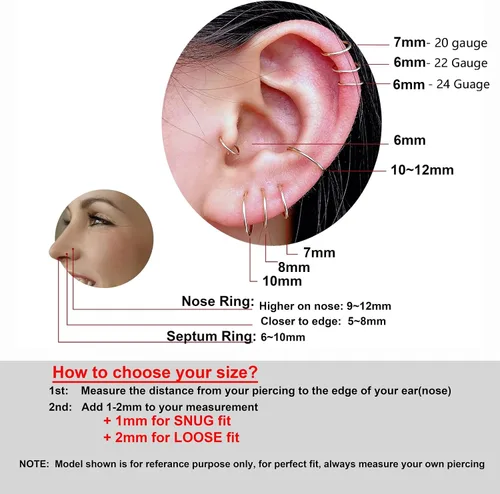 Miniatura 4 de Small Gold or Sterling Silver Huggie Hoop Earrings for Women Cartilage Nose Helix Tragus