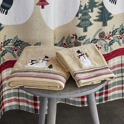 Miniatura 4 de SKL Home Cortina de ducha de Navidad/invierno de cuadros rústicos con muñeco de nieve, multicolor