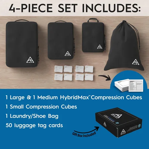 Miniatura 2 de Cubos y bolsas de embalaje de compresión de lujo de 4 piezas para viajes, maximiza el espacio en el equipaje con diseño HybridMax de doble