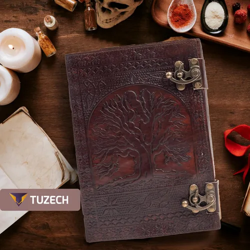 Miniatura 3 de TUZECH 600 Páginas Diario de Cuero Grande Hecho a Mano Diario de Cuero Grabado Árbol de la Vida Libro de Sombras Cuaderno de Escritura Siete Chakras