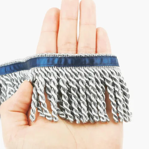 Miniatura 10 de Ribete de Flecos de Lingotes y Adornos 5/10 Yardas X 2.5 Pulgadas de Tela para Costura DIY Decoración para Ropa Flecos Hebreos Dorados con Cinta Azul