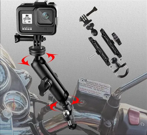 Soporte de cámara de motocicleta de 360° para GoPro Bike Holder Soporte de montaje de manillar 1/4 Soporte de metal GoPro Hero10/9/8/7/6/5/4/3+