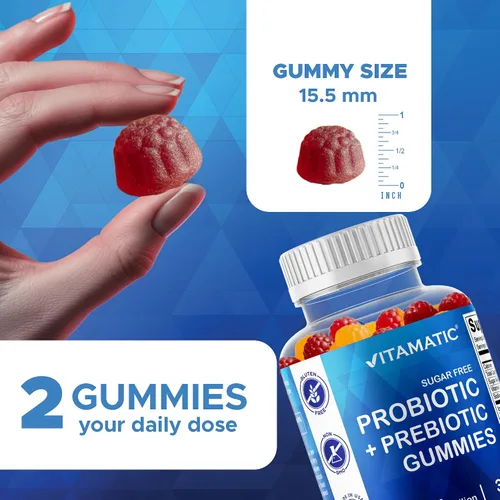 Miniatura 3 de Vitamatic Gomitas probióticas sin azúcar para hombres y mujeres, 5 mil millones de UFC, 60 gomitas por botella, paquete de 2 (120 gomitas), apoyo