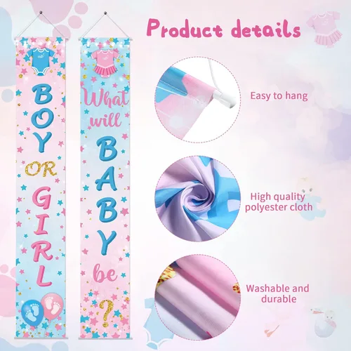 Miniatura 3 de Buryeah 2 piezas de decoración de puerta de revelación de género para niños o niñas, letreros de revelación de género para puerta, carteles