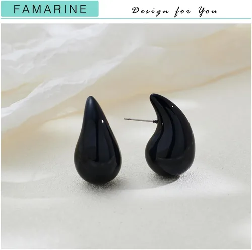 Miniatura 4 de FAMARINE Aretes de oro con forma de gota de agua para mujer, aretes grandes de oro con forma de lágrima